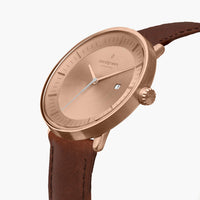 Analogue Watch - Nordgreen Philosopher Brown Leather 36mm Rose Gold Brushed Metal Dial Watch