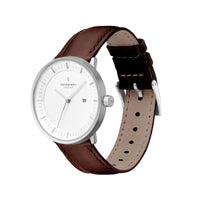 Analogue Watch - Nordgreen Philosopher Dark Brown Leather 40mm Silver Case Watch