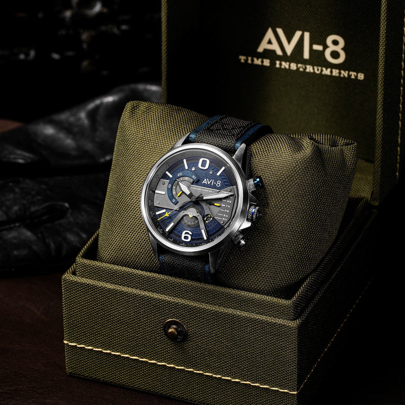 AVI-8 Admiral Blue Steel Hawker Harrier Chronograph Watch AV-4056