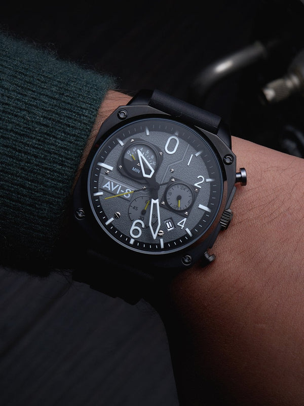 Chronograph Watch - AVI-8 Men's Black Hawker Hunter Chronograph Watch AV-4052-R1