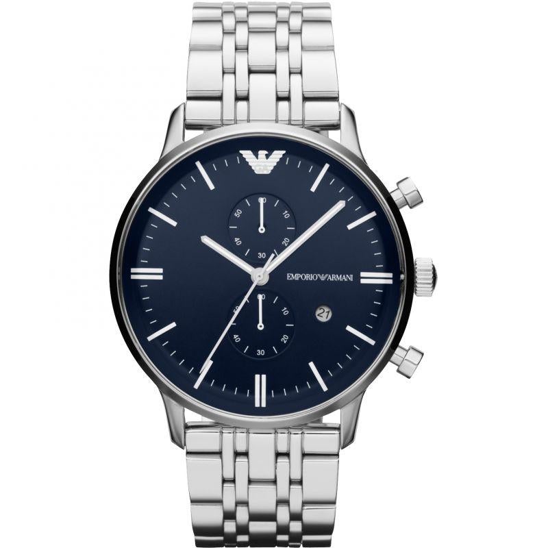 Chronograph Watch - Emporio Armani AR80013 Men's Blue Dial Silver Watch