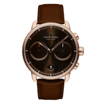 Chronograph Watch - Nordgreen Pioneer Brown Leather 42mm Rose Gold Case Watch