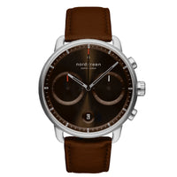 Chronograph Watch - Nordgreen Pioneer Brown Leather 42mm Silver Case Watch