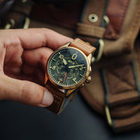 Pilot Watch - AVI-8 Spitfire Lock Bronze Green Chrono Watch AV-4089-02