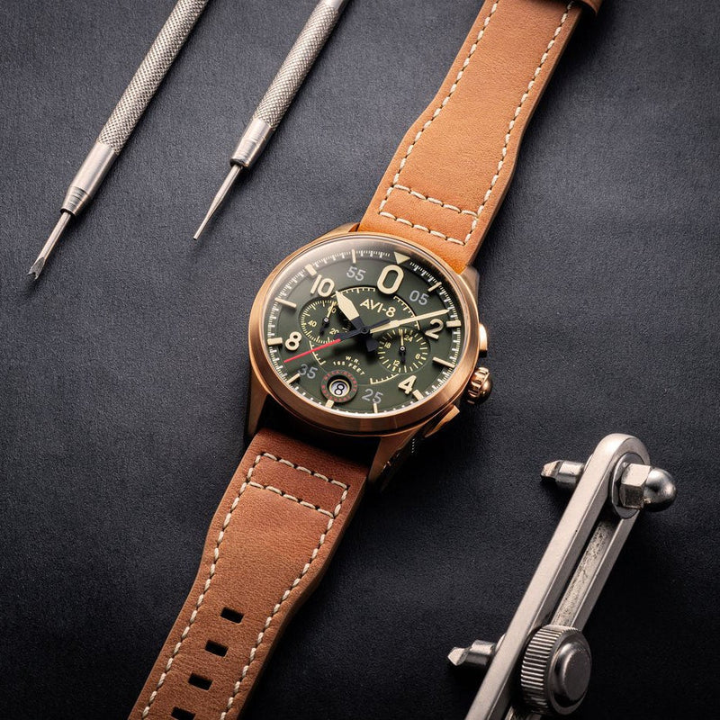 Pilot Watch - AVI-8 Spitfire Lock Bronze Green Chrono Watch AV-4089-02