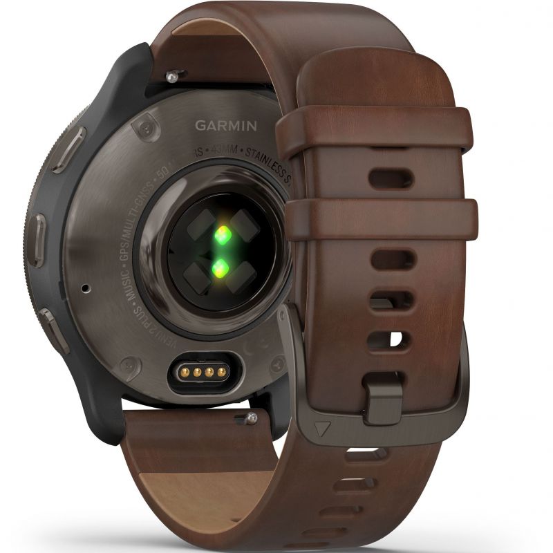 Smart Watch - Garmin Venu® 2 Plus Slate Stainless Steel Bezel With Slate Case And Brown Band Smartwatch 010-02496-15