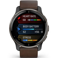 Smart Watch - Garmin Venu® 2 Plus Slate Stainless Steel Bezel With Slate Case And Brown Band Smartwatch 010-02496-15