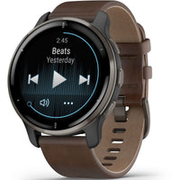 Smart Watch - Garmin Venu® 2 Plus Slate Stainless Steel Bezel With Slate Case And Brown Band Smartwatch 010-02496-15